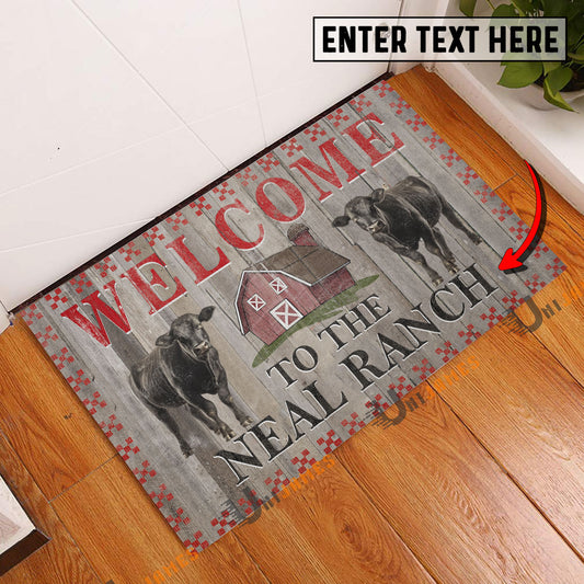 Uni Black Angus Welcome To The Farmhouse Custom Name Doormat