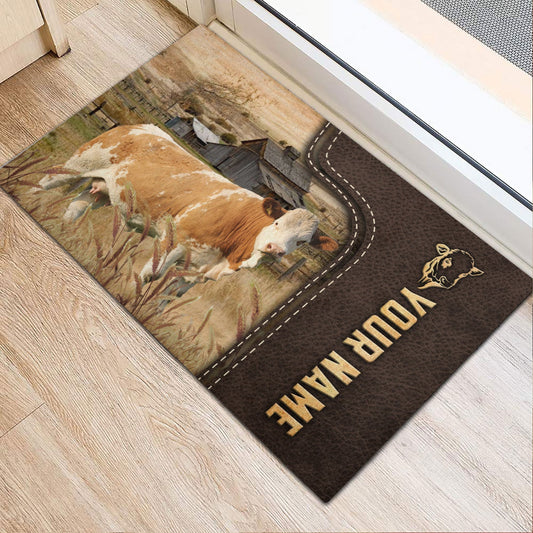 Uni Simmental Custom Name Leather Pattern Doormat