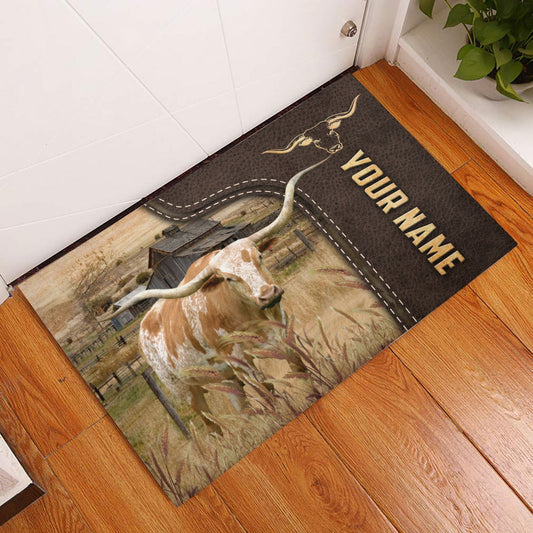 Uni Texas Longhorn Custom Name Leather Pattern Doormat