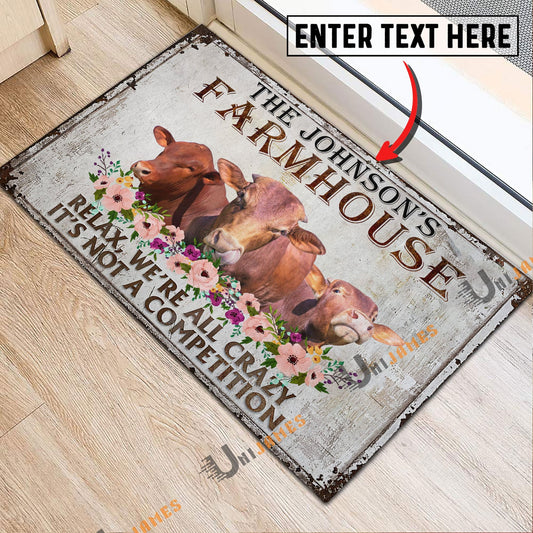 Uni Beefmaster Relax Cattle Farm Personalized Name Doormat
