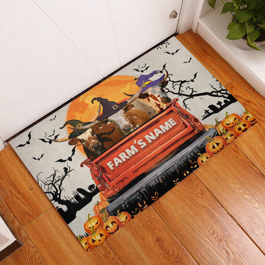 Uni Texas Longhorn Custom Farm Name Halloween Doormat