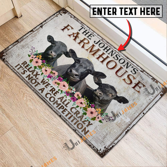 Uni Black Angus Relax Cattle Farm Personalized Name Doormat