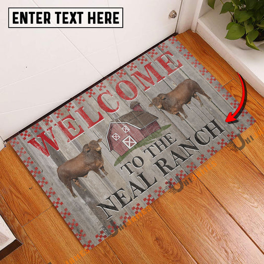 Uni Beefmaster Welcome To The Farmhouse Custom Name Doormat