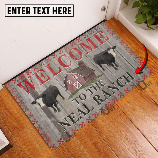 Uni Black Baldy Welcome To The Farmhouse Custom Name Doormat