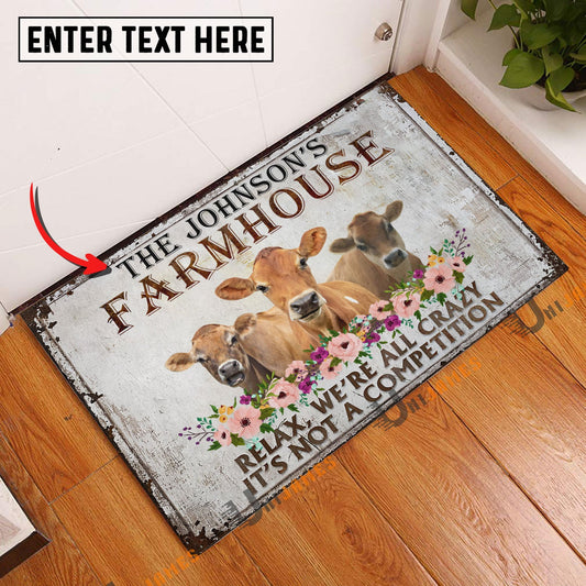 Uni Jersey Relax Cattle Farm Personalized Name Doormat