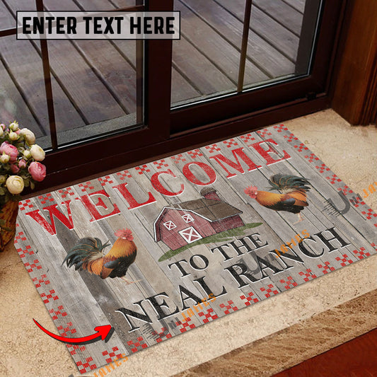 Uni Chicken Welcome To The Farmhouse Custom Name Doormat