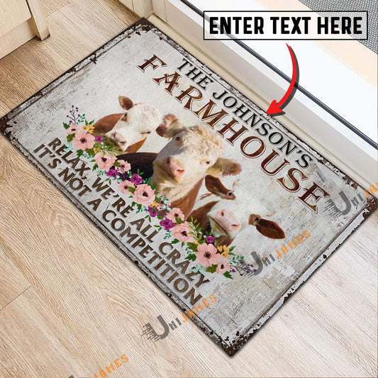 Uni Hereford Relax Cattle Farm Personalized Name Doormat