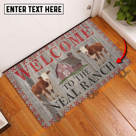 Uni Hereford Welcome To The Farmhouse Custom Name Doormat