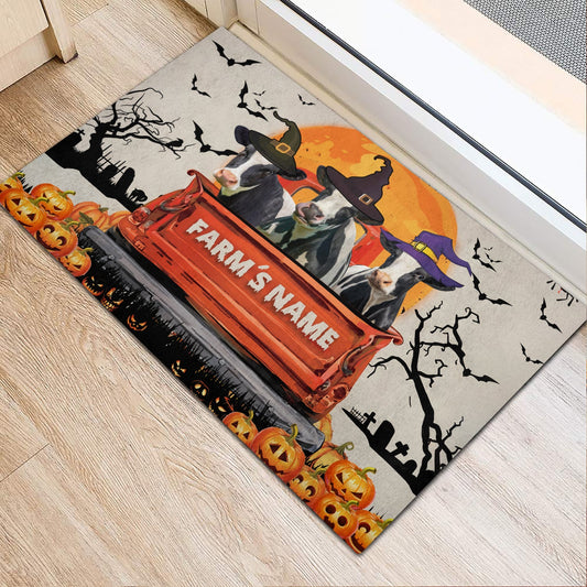 Uni Holstein Custom Farm Name Halloween Doormat