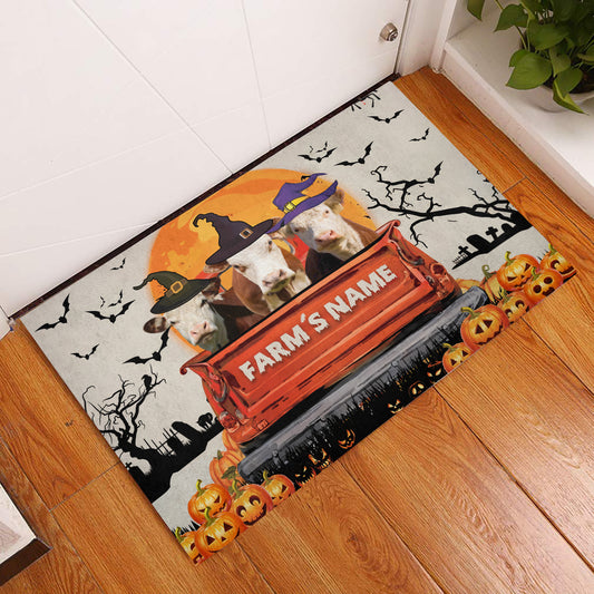 Uni Hereford Custom Farm Name Halloween Doormat