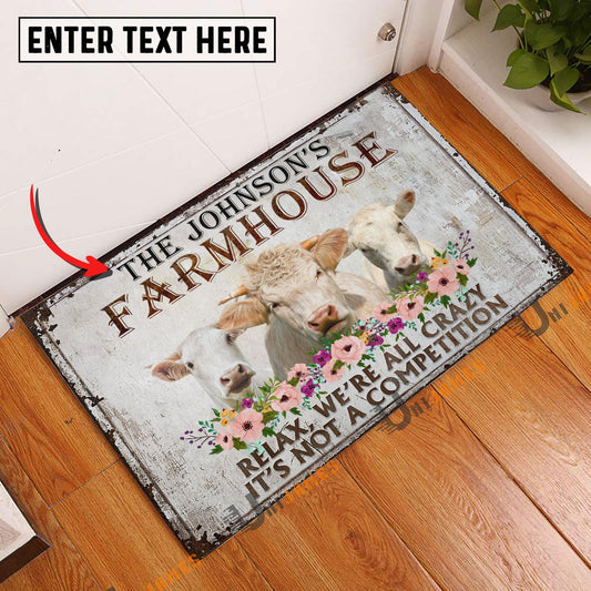 Uni Charolais Relax Cattle Farm Personalized Name Doormat