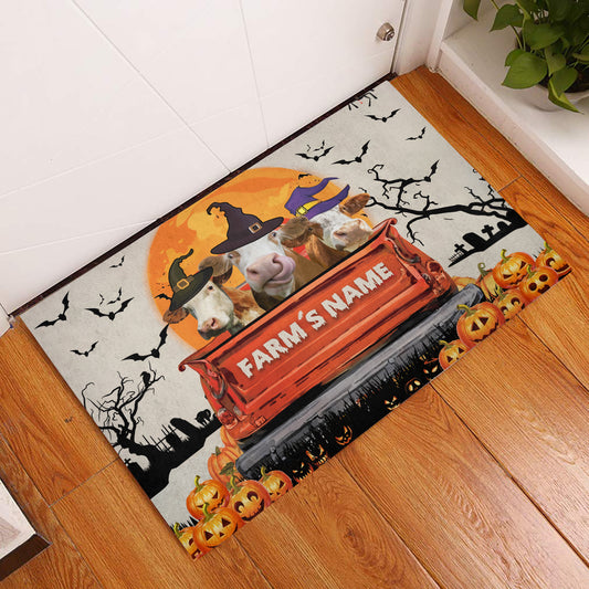 Uni Simmental Custom Farm Name Halloween Doormat
