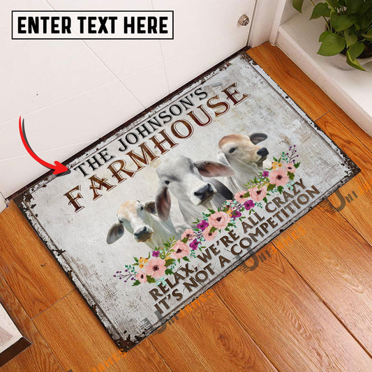 Uni Brahman Relax Cattle Farm Personalized Name Doormat