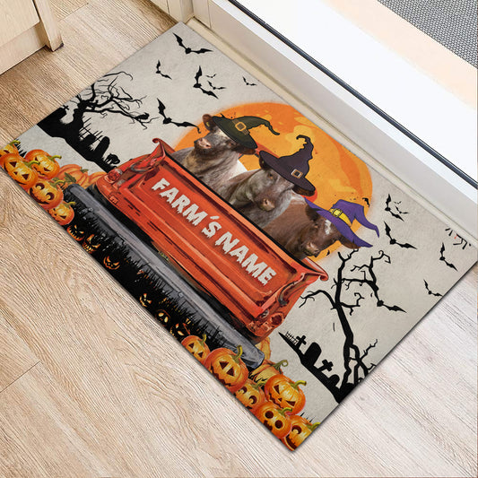 Uni Shorthorn Custom Farm Name Halloween Doormat