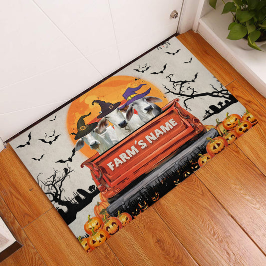 Uni Brahman Custom Farm Name Halloween Doormat