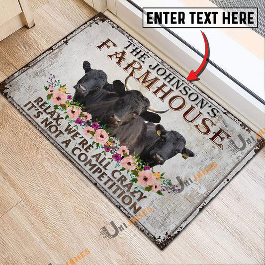 Uni Dexter Relax Cattle Farm Personalized Name Doormat