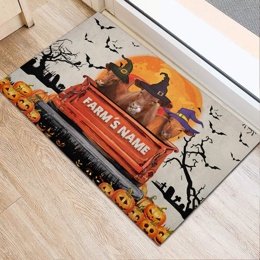 Uni Red Angus Custom Farm Name Halloween Doormat
