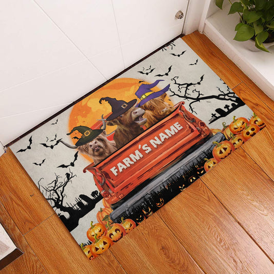 Uni Highland Custom Farm Name Halloween Doormat