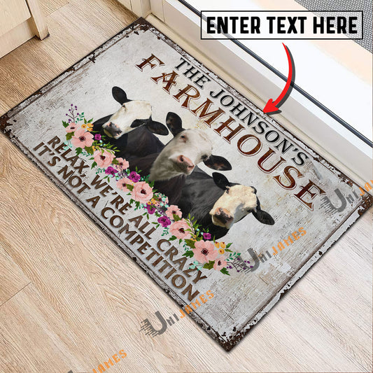 Uni Black Baldy Relax Cattle Farm Personalized Name Doormat