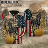 Uni Black Horse On Farms Custom Name American Flag 3D Shirt