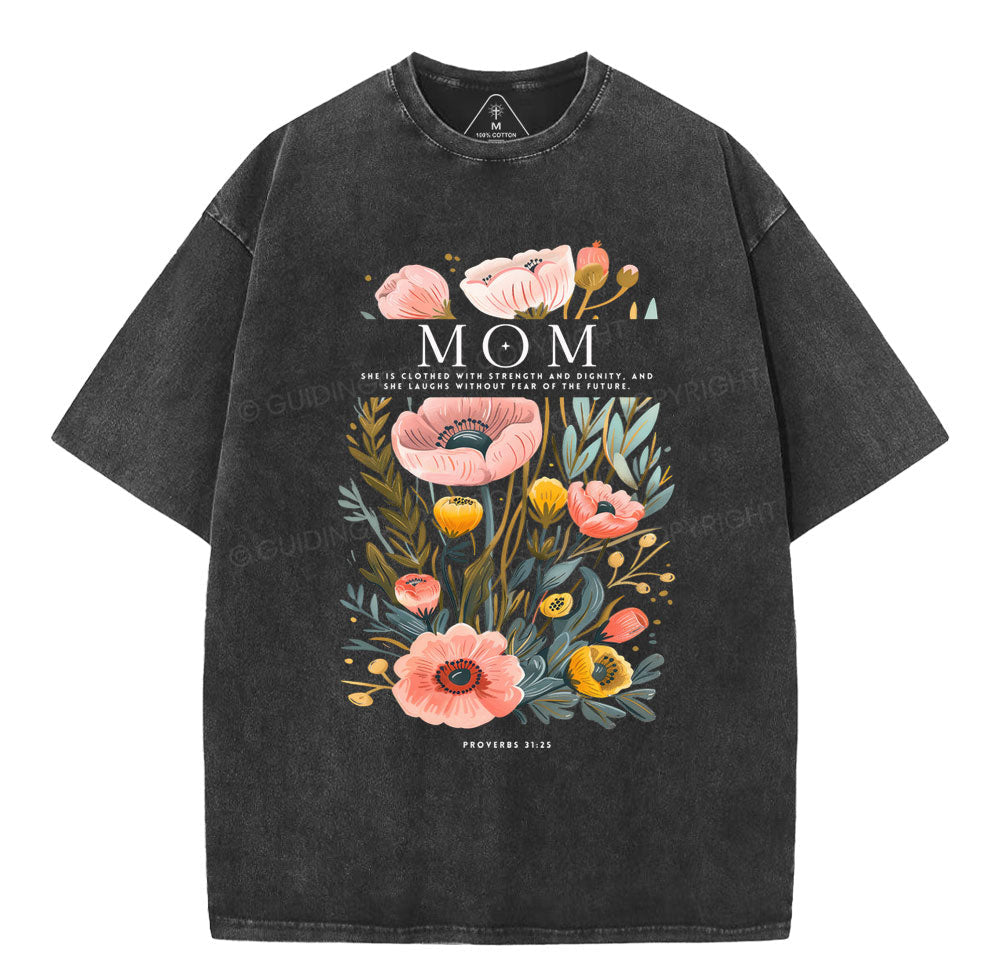 Mom Flower Christian Washed T-Shirt Sale - GuidingCross