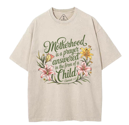 Motherhood Is A Prayer Answered Christian Washed T-Shirt Sale - GuidingCross