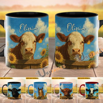 Uni Black Angus Peace Farm Personalized Name Two Tone Mug (10 Cattle Breeds)