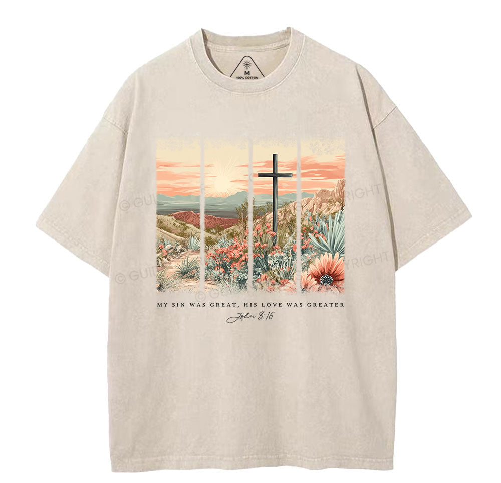 My Sin Was Great Christian Washed T-Shirt Sale - GuidingCross