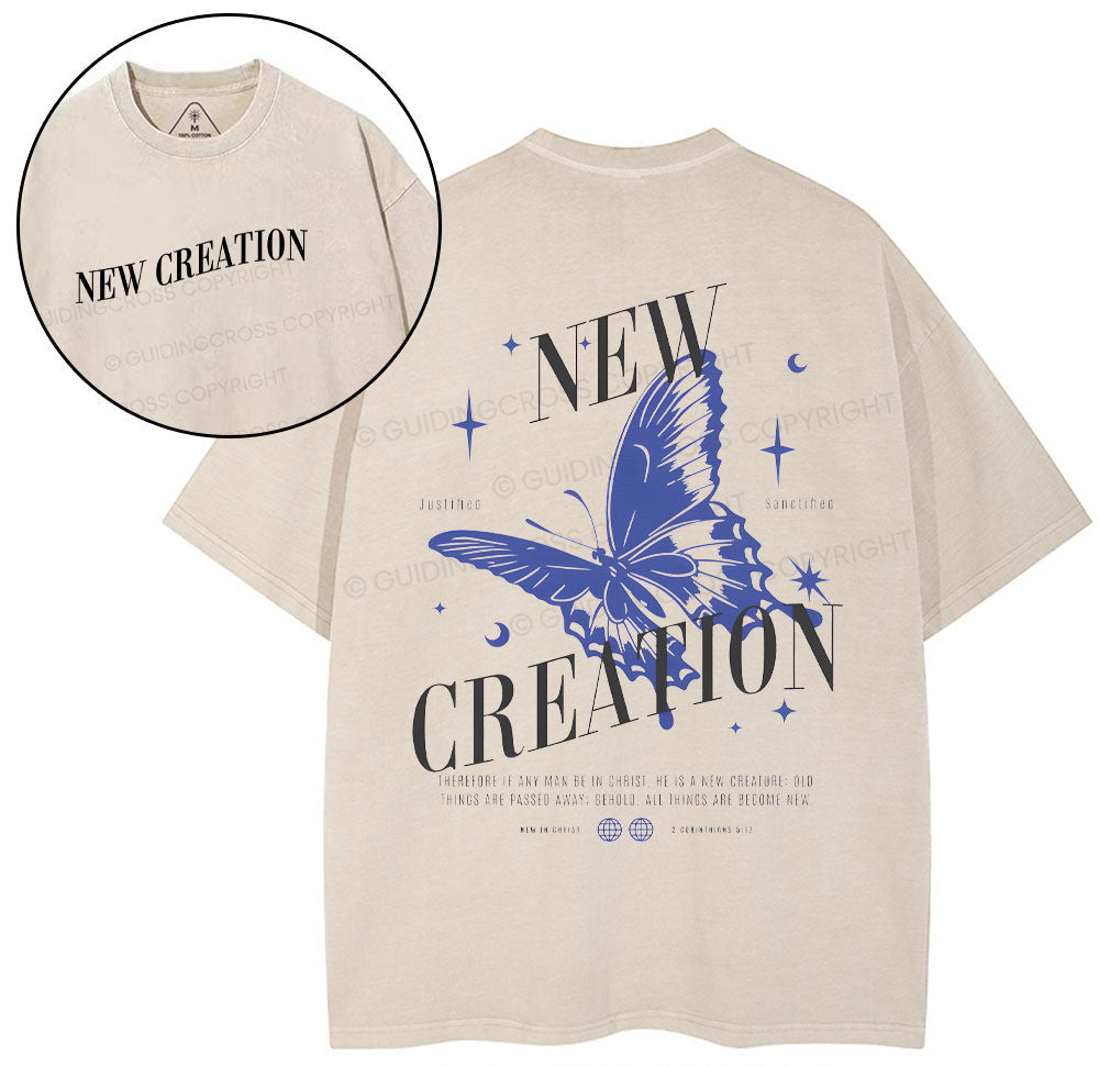 New Creation Butterfly Christian Washed T-Shirt Sale - GuidingCross
