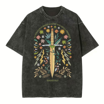 No Weapen Formed Against You Shall Prosper Christian Washed TShirt  