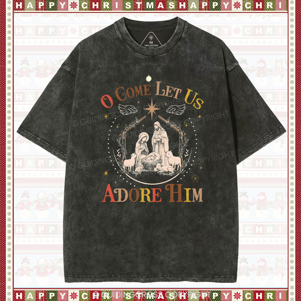 O Come Let Us Adore Him Christian Christmas washed TShirt  
