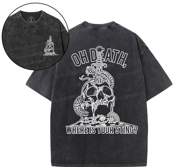 Oh Death Where Your Sting Christian Washed T-Shirt Sale - GuidingCross