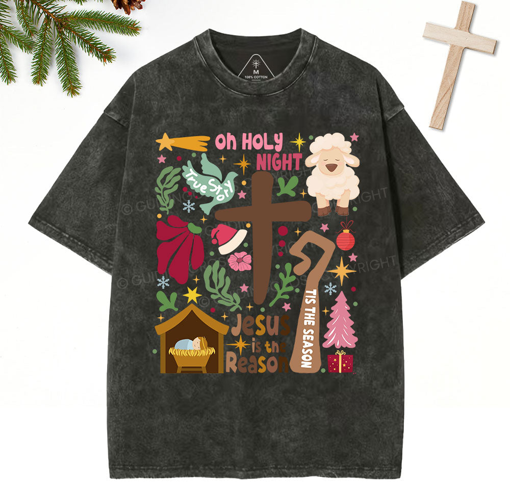 Oh Holy Night Christian Washed TShirt  