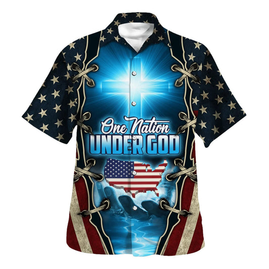 UniJames One Nation Under God American Cross Hawaiian Shirt - Christian Hawaiian Shirt - Best Hawaiian Shirts