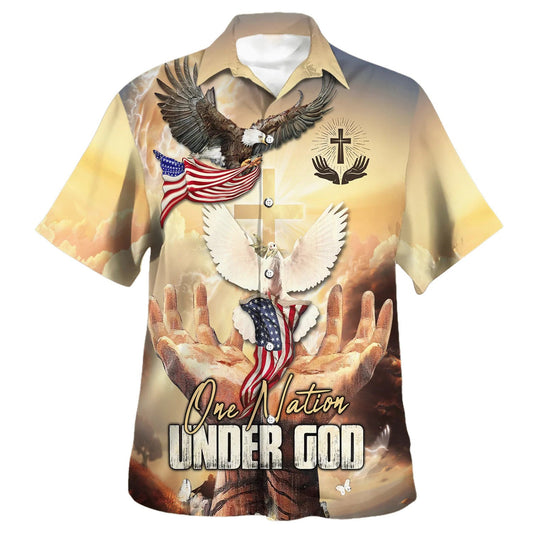 UniJames One Nation Under God American Eagle Hawaiian Shirt - Christian Hawaiian Shirt - Religious Hawaiian Shirts