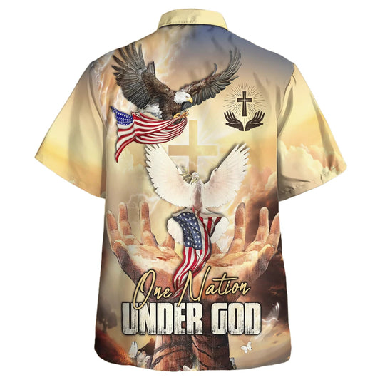 UniJames One Nation Under God American Eagle Hawaiian Shirt - Christian Hawaiian Shirt - Religious Hawaiian Shirts