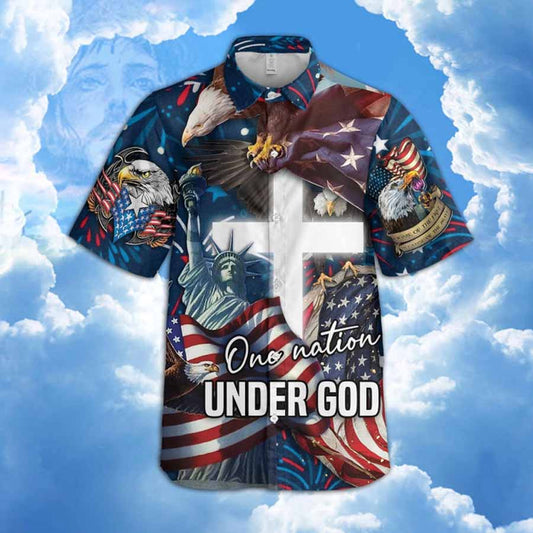 UniJames One Nation Under God American Flag Hawaiin Shirt - Christian Hawaiin Shirt For Men & Women