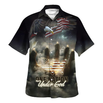 UniJames One Nation Under God American Flag With Jesus Cross Tee For Freedom Day Hawaiian Shirt - Christian Hawaiian Shirt - Religious Hawaiian Shirts