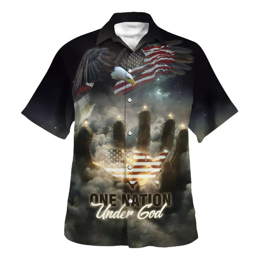 UniJames One Nation Under God American Flag With Jesus Cross Tee For Freedom Day Hawaiian Shirt - Christian Hawaiian Shirt - Religious Hawaiian Shirts