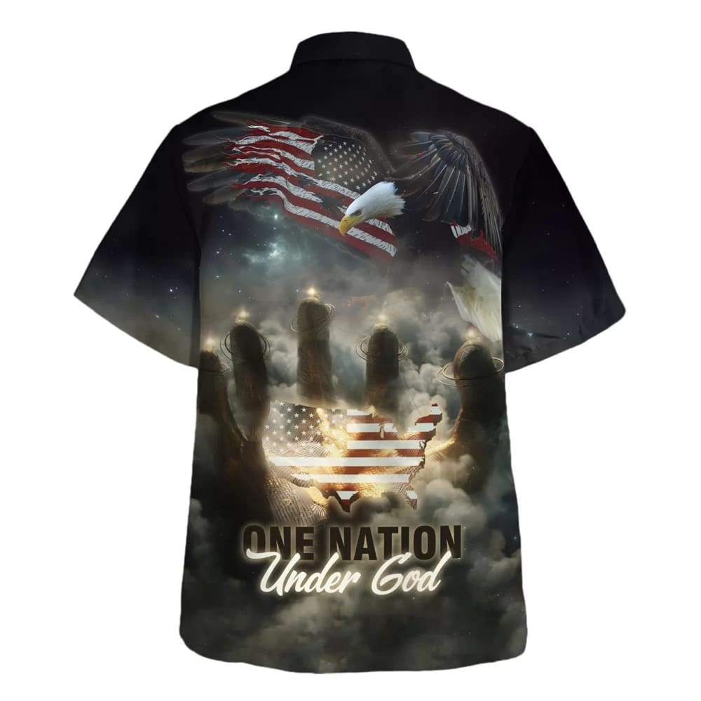 UniJames One Nation Under God American Flag With Jesus Cross Tee For Freedom Day Hawaiian Shirt - Christian Hawaiian Shirt - Religious Hawaiian Shirts