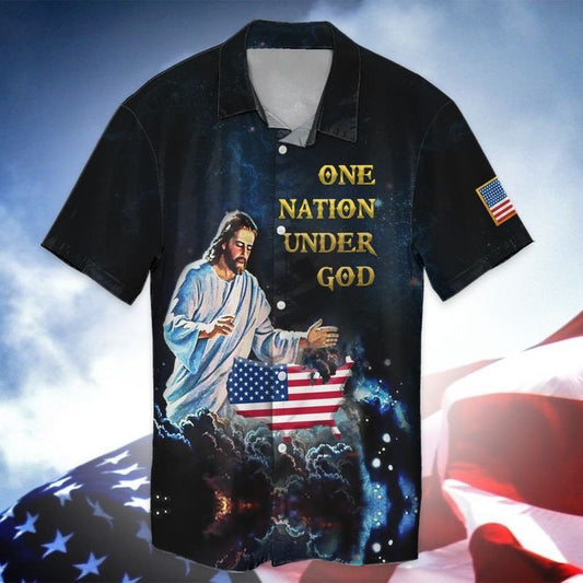 UniJames One Nation Under God American Jesus Hawaiian Shirt - Christian Hawaiian Shirts For Men & Women