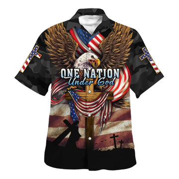 UniJames One Nation Under God Eagle Hawaiian Shirt - Christian Hawaiian Shirt - Religious Hawaiian Shirts