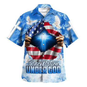 UniJames One Nation Under God Cross Hawaiian Shirts - Christian Hawaiian Shirt - Hawaiian Summer Shirts