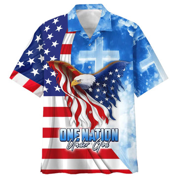 UniJames One Nation Under God Eagle American Hawaiian Shirt - Best Hawaiian Shirts - Christian Hawaiian Shirt