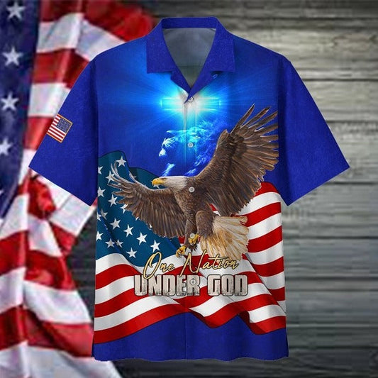 UniJames One Nation Under God Eagle Hawaiian Shirts For Men & Women - Christian Hawaiian Shirt - Hawaiian Summer Shirts