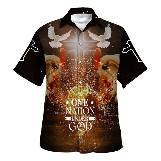 UniJames One Nation Under God Hand Of God Hawaiian Shirts For Men & Women - Christian Hawaiian Shirt - Hawaiian Summer Shirts