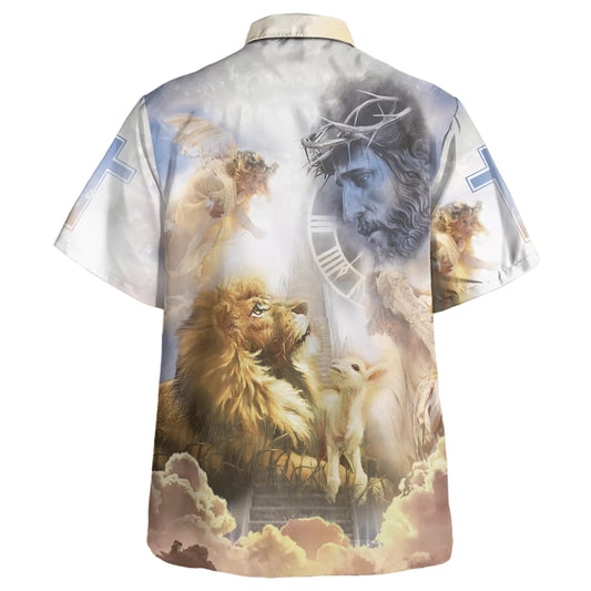 UniJames One Nation Under God Hawaiian Shirt - Jesus Christ Lion And Lamb Hawaiian Shirts For Men - Christian Hawaiian Shirt