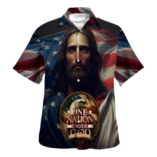 UniJames One Nation Under God Hawaiian Shirt - Jesus Eagle American Flag Hawaiian Shirts For Men & Women - Christian Hawaiian Shirt - Hawaiian Summer Shirts