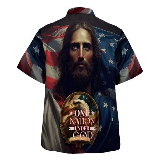 UniJames One Nation Under God Hawaiian Shirt - Jesus Eagle American Flag Hawaiian Shirts For Men & Women - Christian Hawaiian Shirt - Hawaiian Summer Shirts