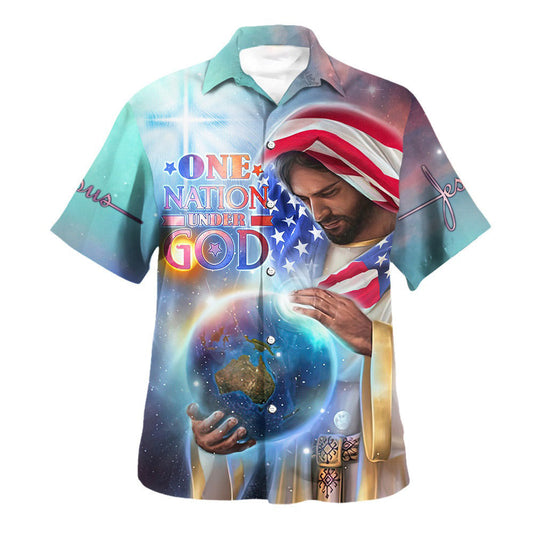 UniJames One Nation Under God Hawaiian Shirt - Jesus Holding Earth Hawaiian Shirts For Men & Women - Christian Hawaiian Shirt - Hawaiian Summer Shirts